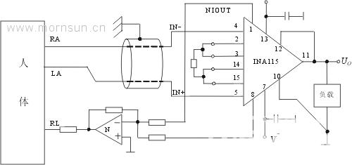 圖1:普通型心電檢測(cè)電路