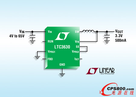 65V、500mA 同步降壓型轉換器提供 90% 的效率