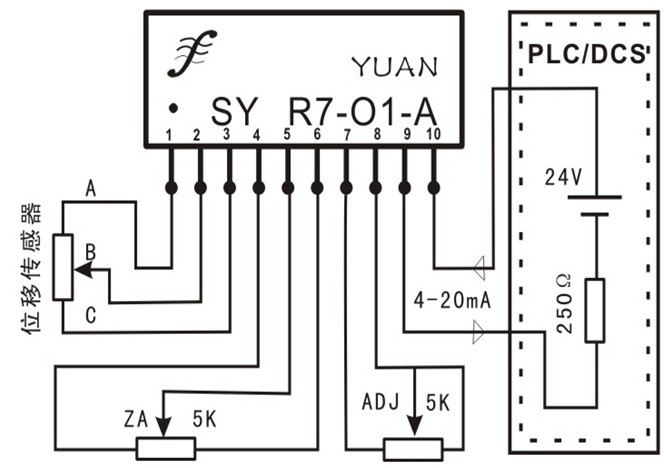 位移傳感器電壓信號無源配電放大典型應用圖