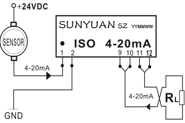 傳感器輸出兩線制(有源)信號隔離后接(無源)負載