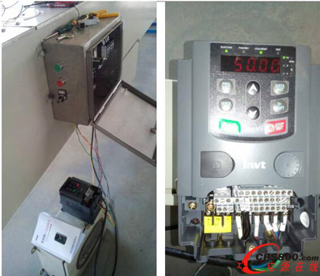 使用英威騰變頻器控制的調(diào)試用臨時(shí)控制盒接線照片