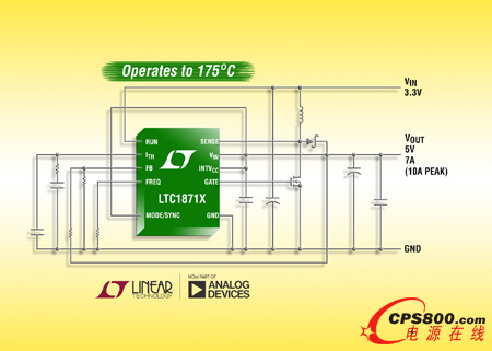 寬輸入范圍、No RSENSE 電流模式升壓、反激式和 SEPIC 控制器可在高達 175ºC 工作